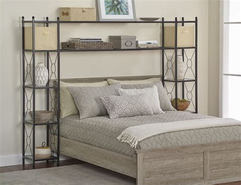 alcove over the bed metal organizer with fabric baskets queen|Over Bed Storage Shelves .